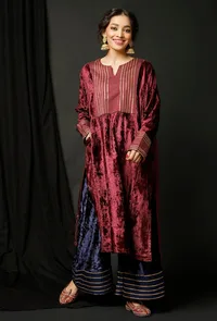Set of 2 : Wine Velvet Phiran and Blue Velvet Pallazo image 1