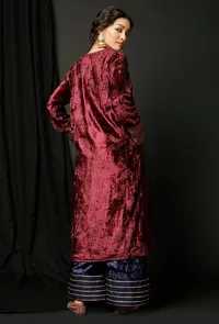 Set of 2 : Wine Velvet Phiran and Blue Velvet Pallazo image 4