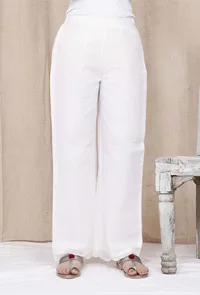 Set of 2: White Organdy Embroidered Kurta and Palazzos image 2