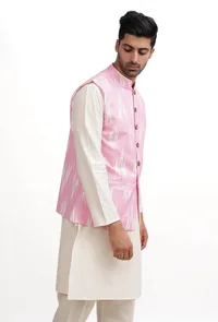 Pastel Pink Ikat Nehru Jacket image 3