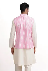 Pastel Pink Ikat Nehru Jacket image 4