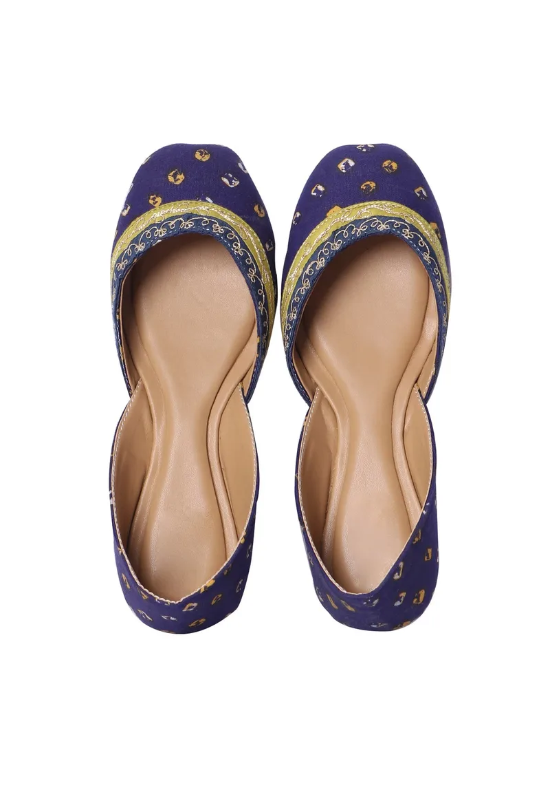 Ocean Blue Embroidered Ajrak Juttis