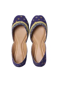 Ocean Blue Embroidered Ajrak Juttis image 1