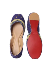 Ocean Blue Embroidered Ajrak Juttis image 2