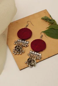 Designer Round Shape Pink Fabric With Jhumki Lightweight Earring image 1