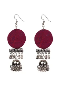 Designer Round Shape Pink Fabric With Jhumki Lightweight Earring image 2