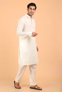White Cotton Mulmul Kurta & Pant image 2
