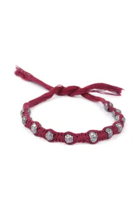 Set Of 2: Ipsha Maroon Thread & Antique Plated Brass Beaded Anklets image 2