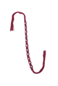 Set Of 2: Ipsha Maroon Thread & Antique Plated Brass Beaded Anklets image 3