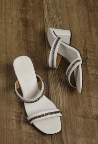 Snow White Chain Cruelty-Free Leather Heels image 2