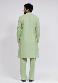 Set of 3: Mint Green Dobby Nehru Jacket With Mint Green Cotton Kurta and Pajama image 5