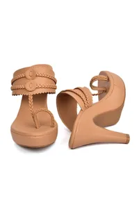 Beige Vegan Leather Kolhapuri Heels image 1