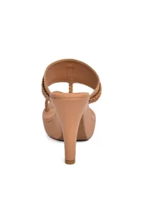 Beige Vegan Leather Kolhapuri Heels image 4