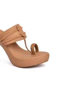 Beige Vegan Leather Kolhapuri Heels image 5