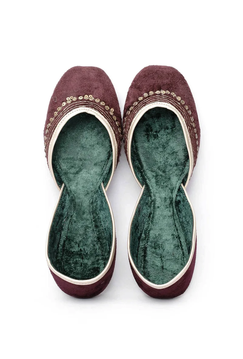 Maroon Contrast Velvet Jutti