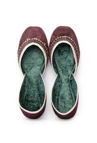 Maroon Contrast Velvet Jutti image 1