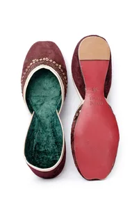 Maroon Contrast Velvet Jutti image 2
