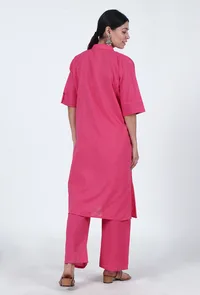 Set Of 2: Pink Cotton Kurta & Pant Set image 3