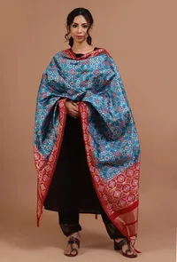 Blue & Red Color Semi Silk Dupatta With Zari Weaving image 1