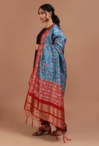 Blue & Red Color Semi Silk Dupatta With Zari Weaving image 3