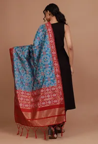Blue & Red Color Semi Silk Dupatta With Zari Weaving image 4