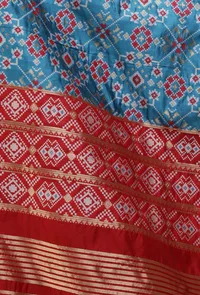 Blue & Red Color Semi Silk Dupatta With Zari Weaving image 5