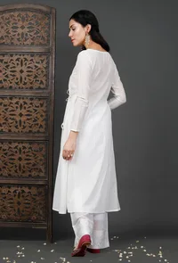 Side Dori White Soya Cotton Kurta image 4