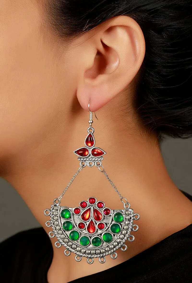Multicolour Afghan German Silver Earrings