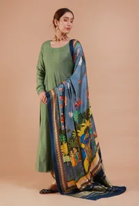 Blue Digital Print Modal Silk Dupatta image 2