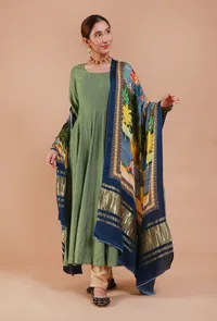 Blue Digital Print Modal Silk Dupatta image 3