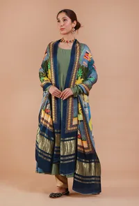 Blue Digital Print Modal Silk Dupatta image 4