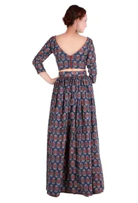 Set of 2 - Blue Ajrakh padded Crop Top & Skirt image 3