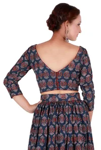 Set of 2 - Blue Ajrakh padded Crop Top & Skirt image 5