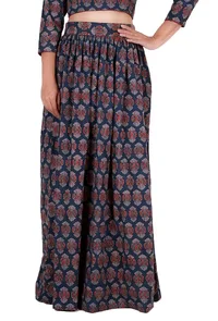 Set of 2 - Blue Ajrakh padded Crop Top & Skirt image 6