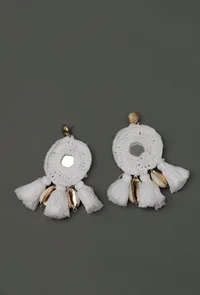Amira White Thread Mirrored Crochet Earrings image 2