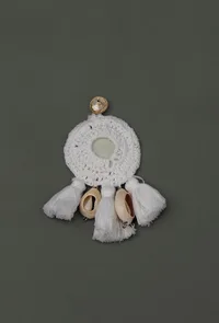 Amira White Thread Mirrored Crochet Earrings image 3