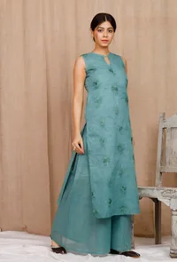 Dark Green Embroidered Organdy Kurta image 2