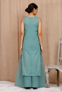 Dark Green Embroidered Organdy Kurta image 4