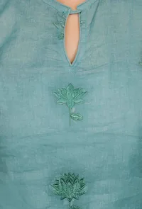 Dark Green Embroidered Organdy Kurta image 5