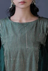 Green modal viscose block printed , full sleeves kurta image 4