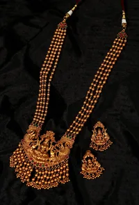 Amulyam Temple Heritage Kemp Necklace Set with Pearls image 1