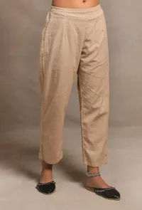Ecru Straight Fit Narrow Pants image 6