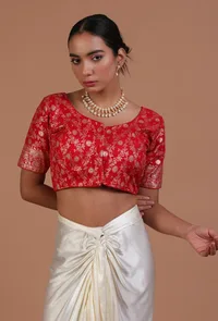 Red Color Raw Silk Embroidered Blouse image 1