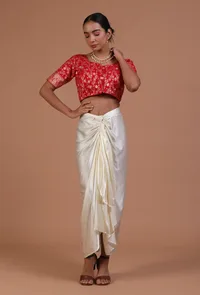 Red Color Raw Silk Embroidered Blouse image 3