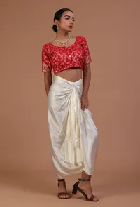 Red Color Raw Silk Embroidered Blouse image 4