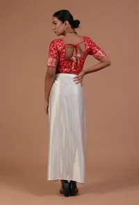 Red Color Raw Silk Embroidered Blouse image 5