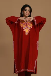 Maroon Phiran with Yellow and White Aari Embroidery- Free Size image 1