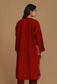 Maroon Phiran with Yellow and White Aari Embroidery- Free Size image 5