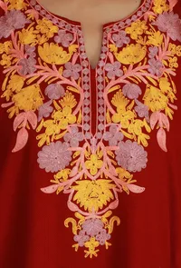 Maroon Phiran with Yellow and White Aari Embroidery- Free Size image 6