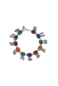 German Silver Multi Color Stone Work Partywear Pair Of Anklet image 3